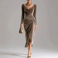Holly - Women's Draped Velvet Evening Midi Dress 1