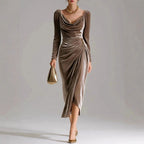 Holly - Women's Draped Velvet Evening Midi Dress 1