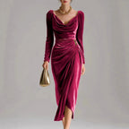 Holly - Women's Draped Velvet Evening Midi Dress 2