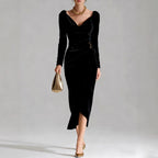 Holly - Women's Draped Velvet Evening Midi Dress 3