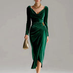 Holly - Women's Draped Velvet Evening Midi Dress 4
