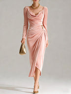 Holly - Women's Draped Velvet Evening Midi Dress 5