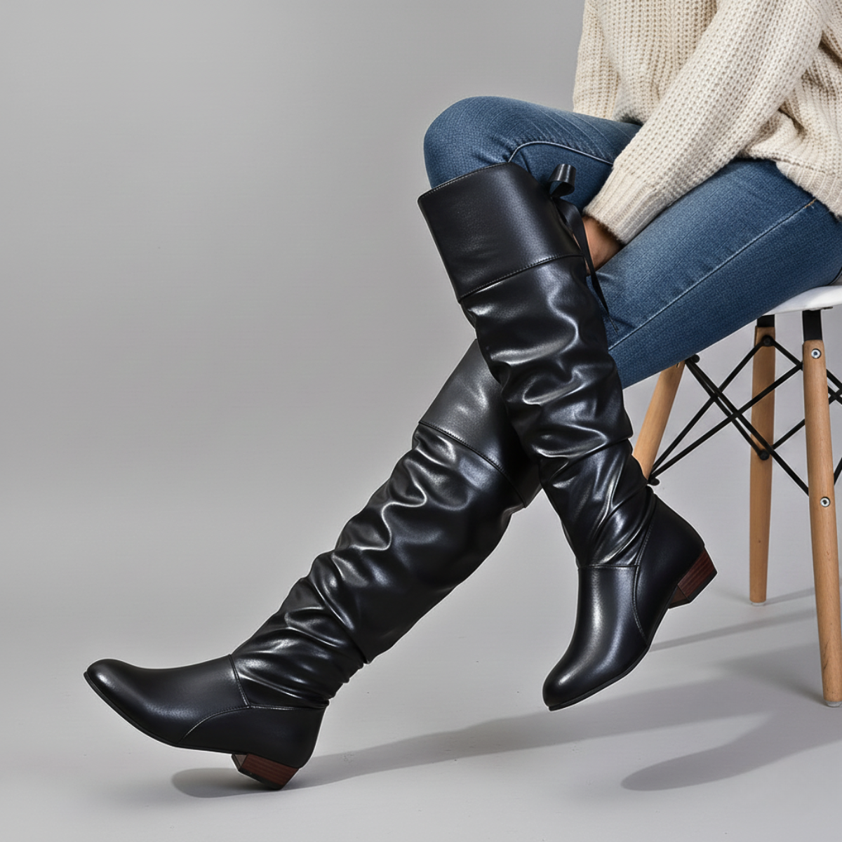 Idris - Women's  Slouch Knee-High Boots with Tapered Toe
