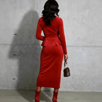 Imke - Women's Mock Neck Peplum Top & Midi Skirt Set 5