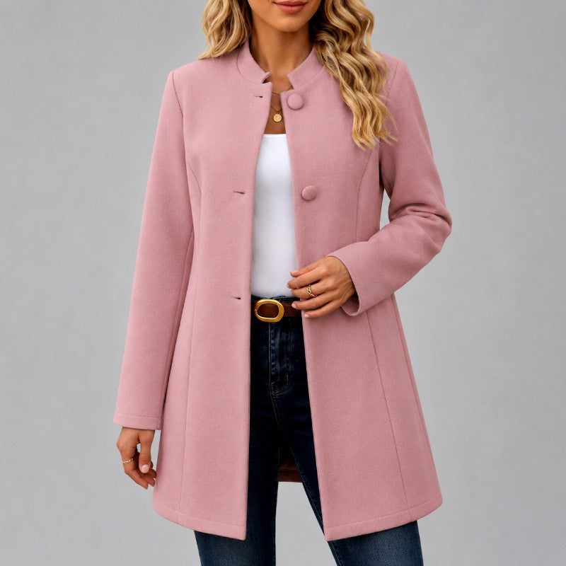 Inara - Women's Stand-Collar Button-Front Longline Coat 4