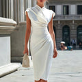 Ingrid - Women's High Neck Cap Sleeve Bodycon Midi Dress 1