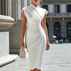 Ingrid - Women's High Neck Cap Sleeve Bodycon Midi Dress 1