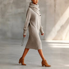 Iona - Women's Cowl Neck Ribbed Knit Dress 2