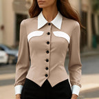 Irene - Women's Contrast Collar Button Blouse 1