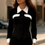 Irene - Women's Contrast Collar Button Blouse 3