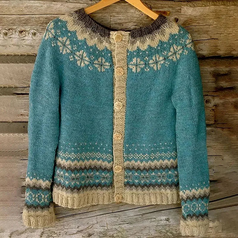 Iris - Women's Fair Isle Patterned Cardigan with Button Front