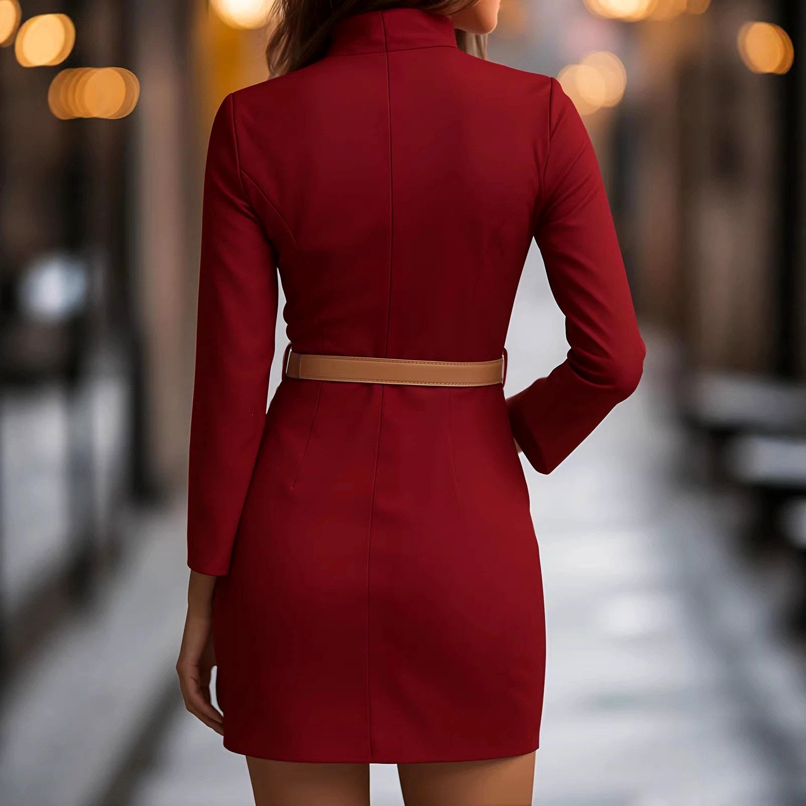 Irma - Women's Stand Collar Long Sleeve Bodycon Mini Dress 4