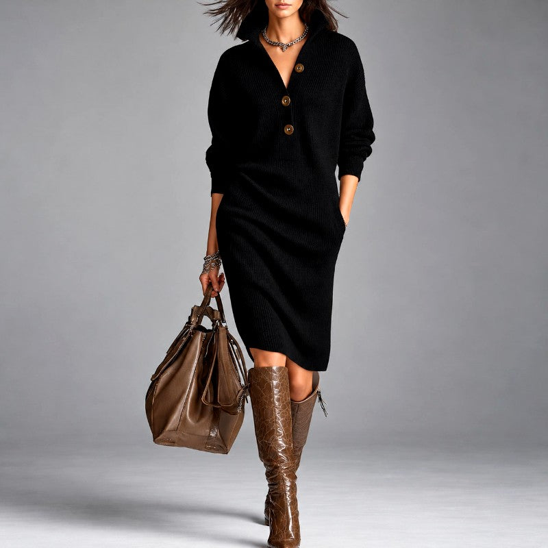 Isabel - Women’s High Neck Button Front Knit Dress 2