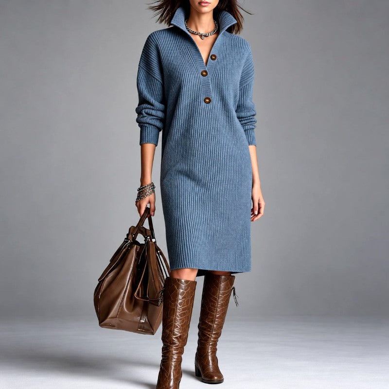 Isabel - Women’s High Neck Button Front Knit Dress 3