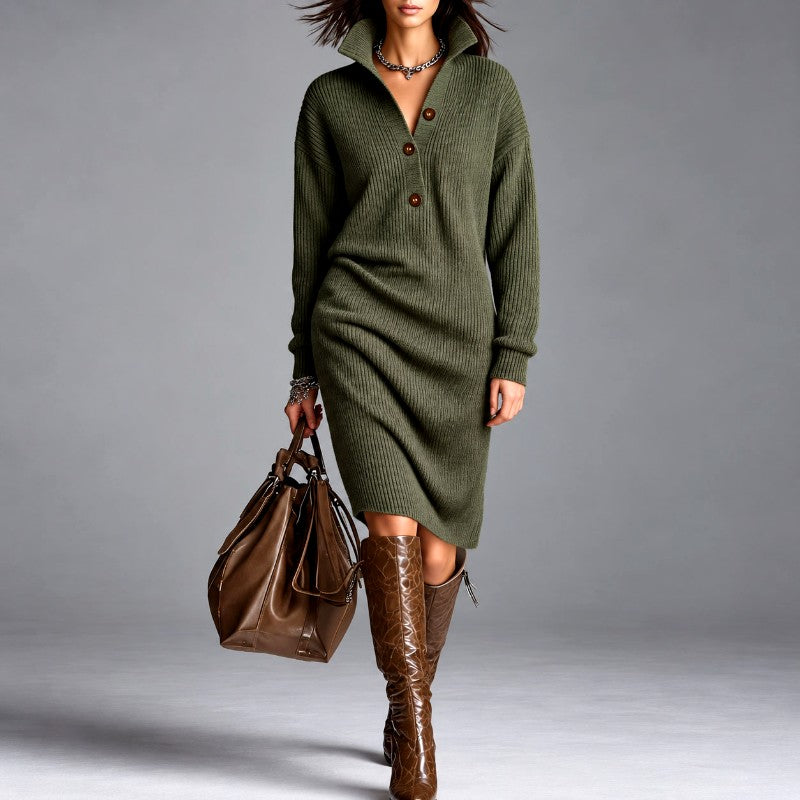 Isabel - Women’s High Neck Button Front Knit Dress 4