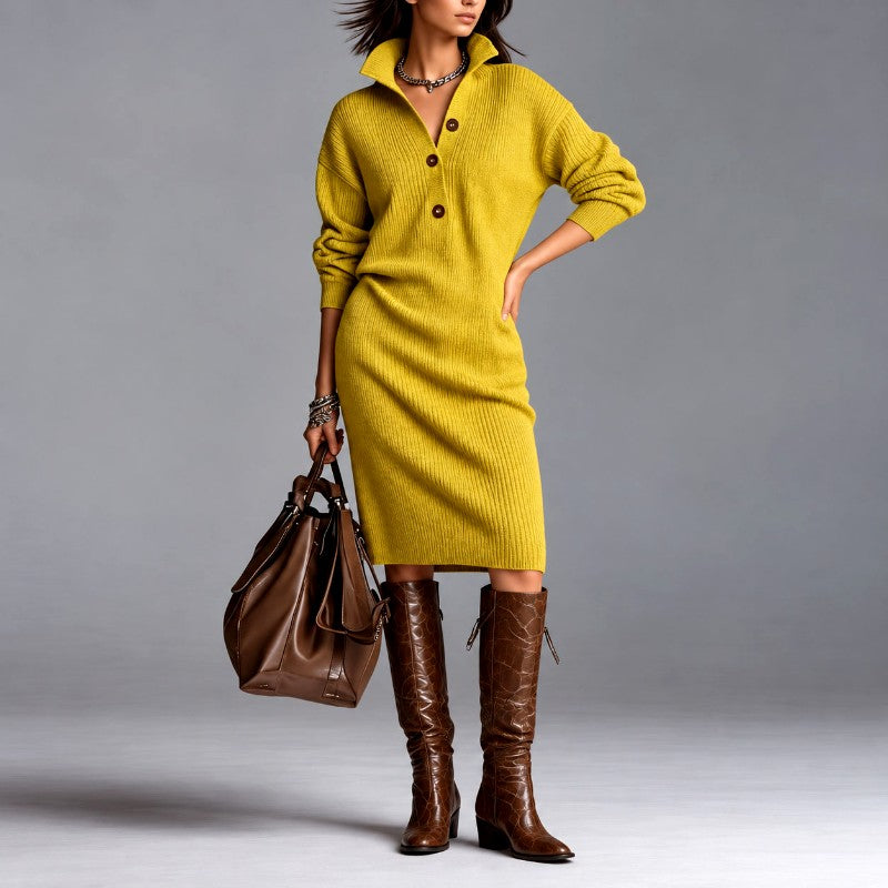 Isabel - Women’s High Neck Button Front Knit Dress 5