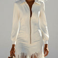 Isabel - Women's Collared Fringe Trim Zip-Front Dress 3