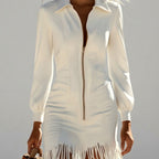 Isabel - Women's Collared Fringe Trim Zip-Front Dress 3