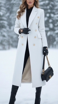 Isabella - Women's Double-Breasted Peak Lapel Longline Coat