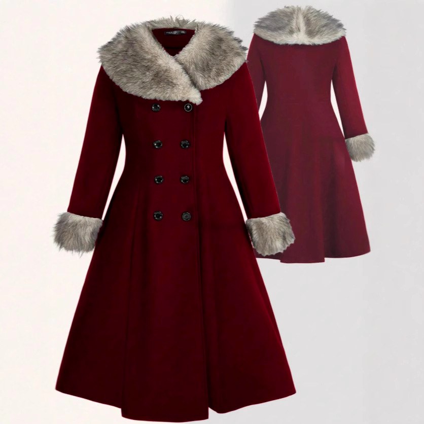 Isabelle - Women's Wool-Blend Coat with Faux Fur Trim 1