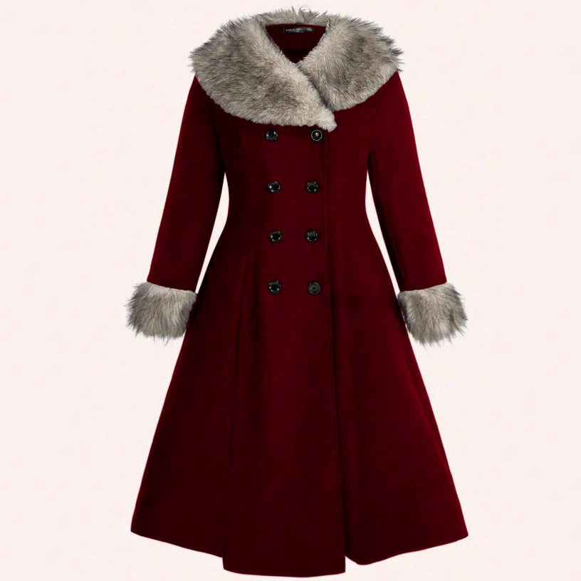 Isabelle - Women's Wool-Blend Coat with Faux Fur Trim 2