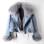 Jamilla - Women’s Denim Jacket with Faux Fur Trim 2
