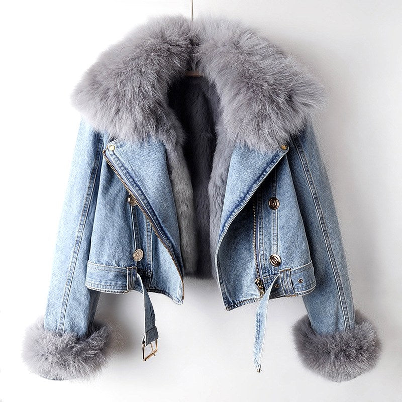Jamilla - Women’s Denim Jacket with Faux Fur Trim 2