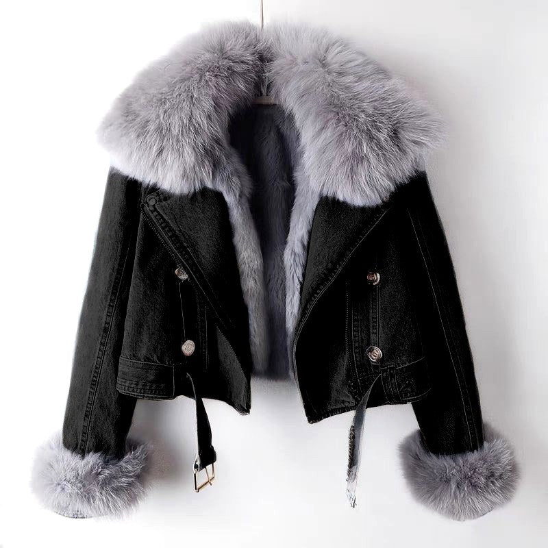 Jamilla - Women’s Denim Jacket with Faux Fur Trim 4