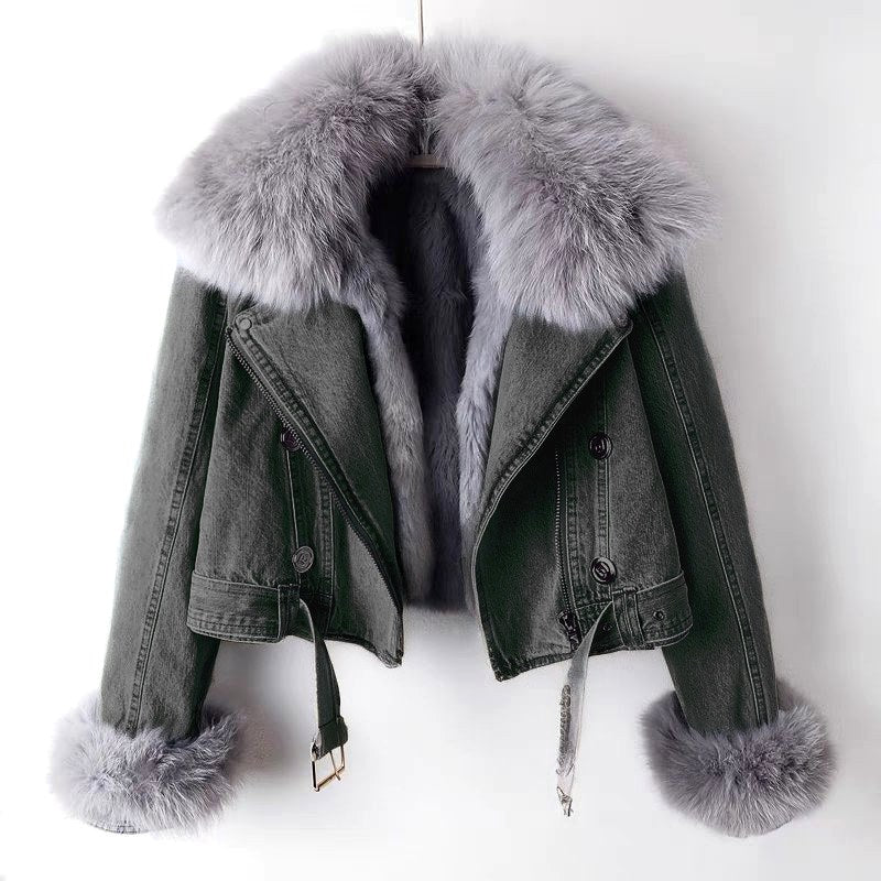 Jamilla - Women’s Denim Jacket with Faux Fur Trim 5