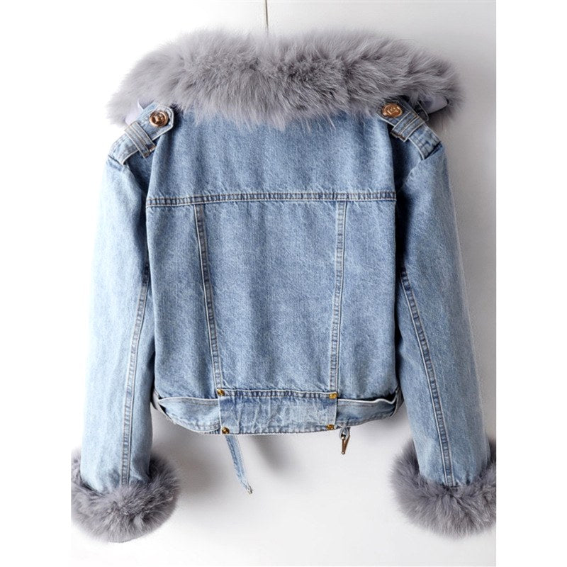 Jamilla - Women’s Denim Jacket with Faux Fur Trim 7