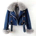 Jamilla - Women’s Denim Jacket with Faux Fur Trim