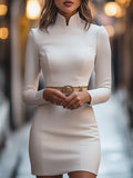 Janelle - Women's Mock Neck Sheath Dress with Gold Belt