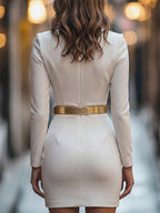 Janelle - Women's Mock Neck Sheath Dress with Gold Belt