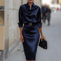 Janelle - Women's Collared Long Sleeve Pencil Dress with Belt 1