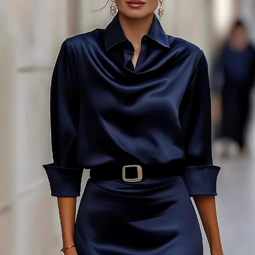 Janelle - Women's Collared Long Sleeve Pencil Dress with Belt 3
