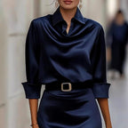 Janelle - Women's Collared Long Sleeve Pencil Dress with Belt 3
