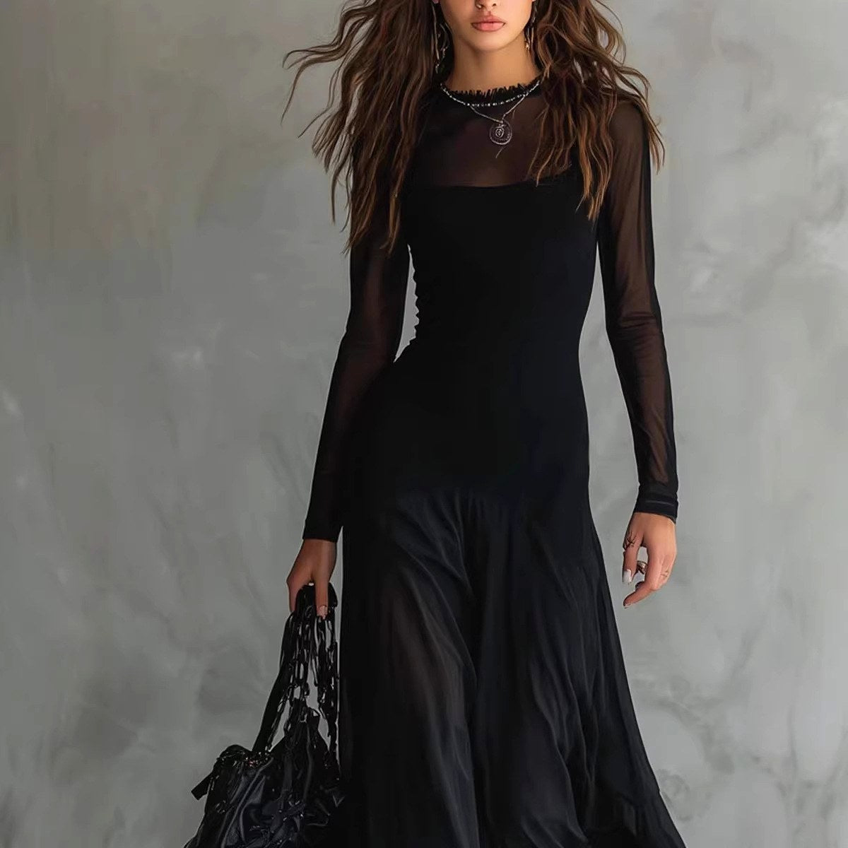 Janelle - Women's Sheer Long Sleeve Flowing Maxi Dress 2