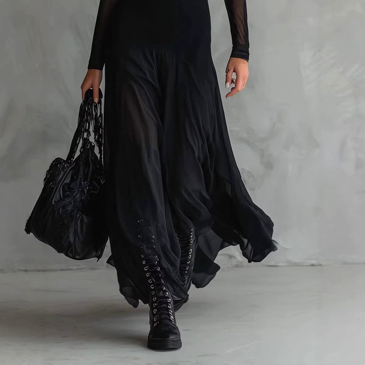 Janelle - Women's Sheer Long Sleeve Flowing Maxi Dress 3