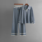 Janeth - Women's Collared Split-Neck Knit Set 