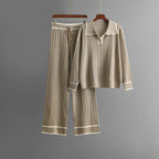 Janeth - Women's Collared Split-Neck Knit Set 