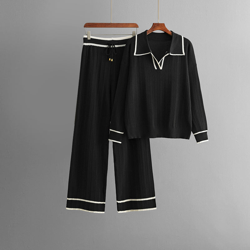 Janeth - Women's Collared Split-Neck Knit Set 