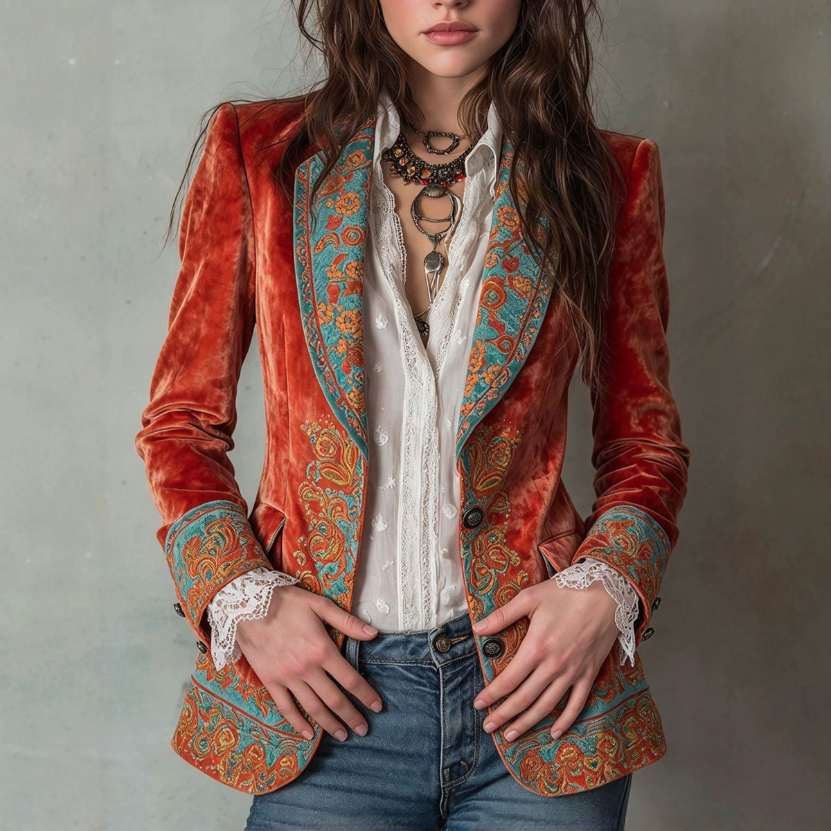 Janna - Women's Paisley Embroidered Velvet Blazer 1