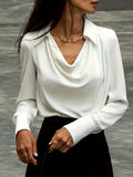 Jaslyn - Women's Draped Neck Long Sleeve Blouse 2