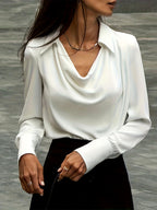 Jaslyn - Women's Draped Neck Long Sleeve Blouse 2