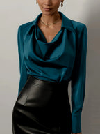 Jaslyn - Women's Draped Neck Long Sleeve Blouse 4