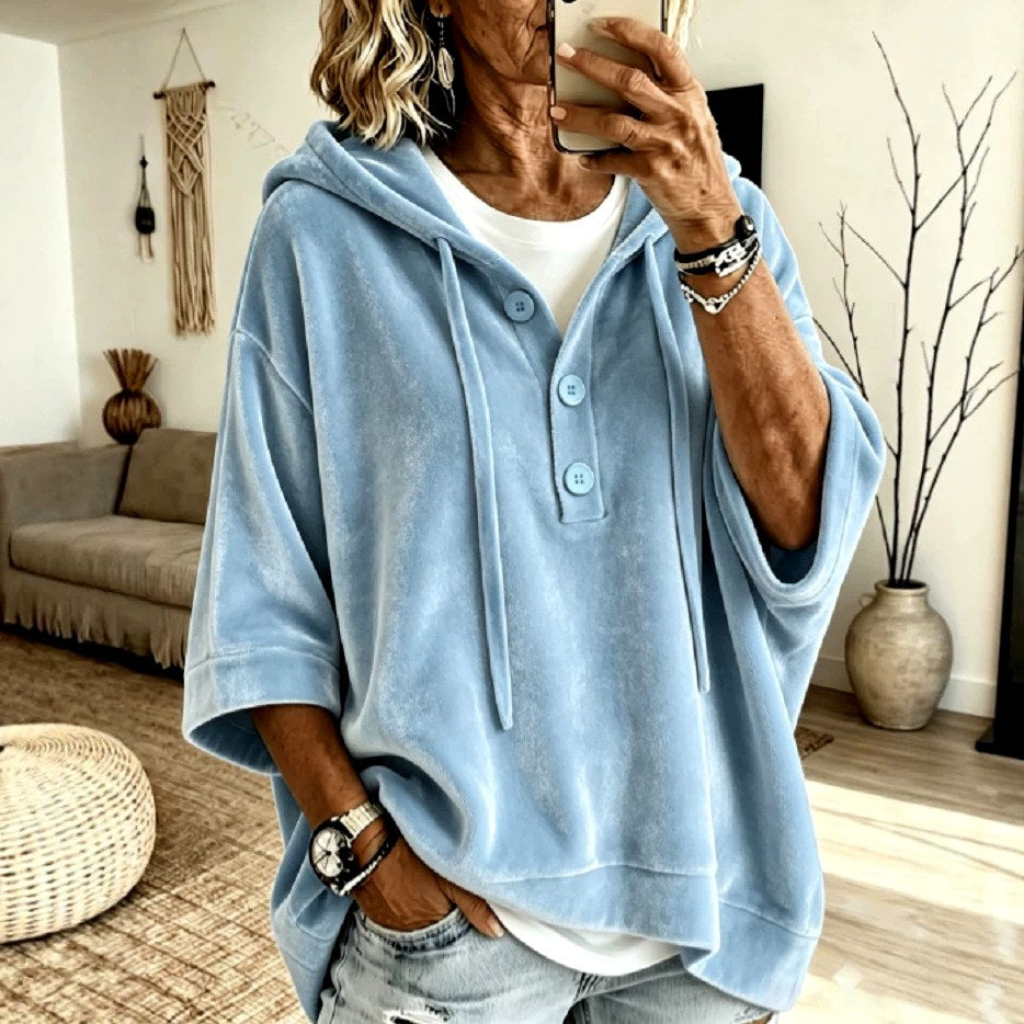 Jasmin - Women's Velvet 3/4 Sleeve Loose Fit Shirt 7