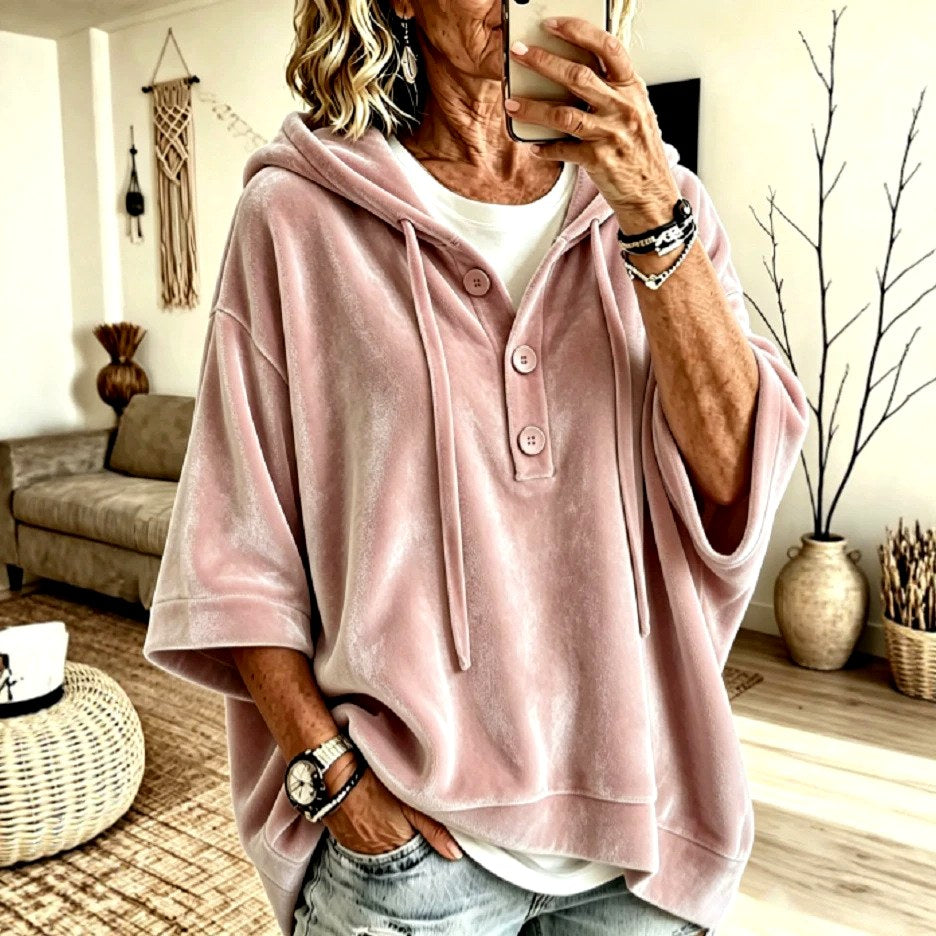 Jasmin - Women's Velvet 3/4 Sleeve Loose Fit Shirt 8