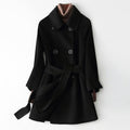 Jecel - Women's Belted Cashmere Coat with Notch Collar