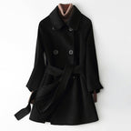 Jecel - Women's Belted Cashmere Coat with Notch Collar