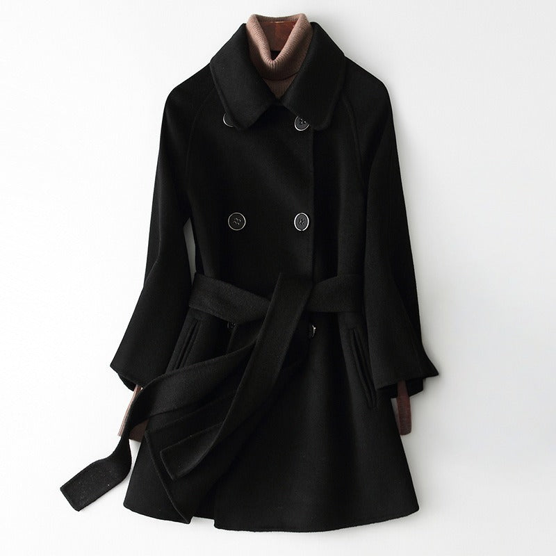 Jecel - Women's Belted Cashmere Coat with Notch Collar
